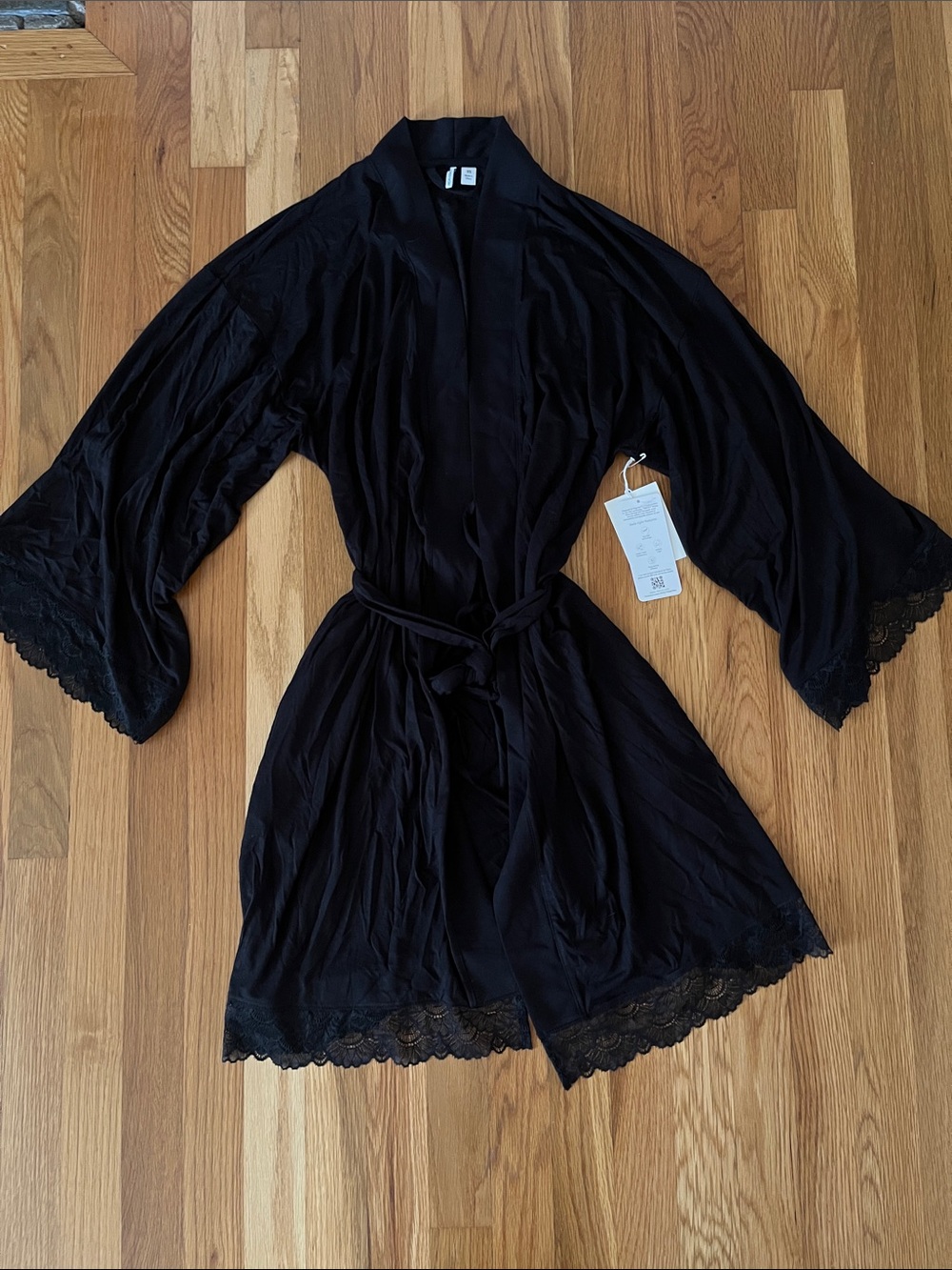 Nordstrom Women’s Tencel Knit Robe Lace Trim Black Size XS NEW